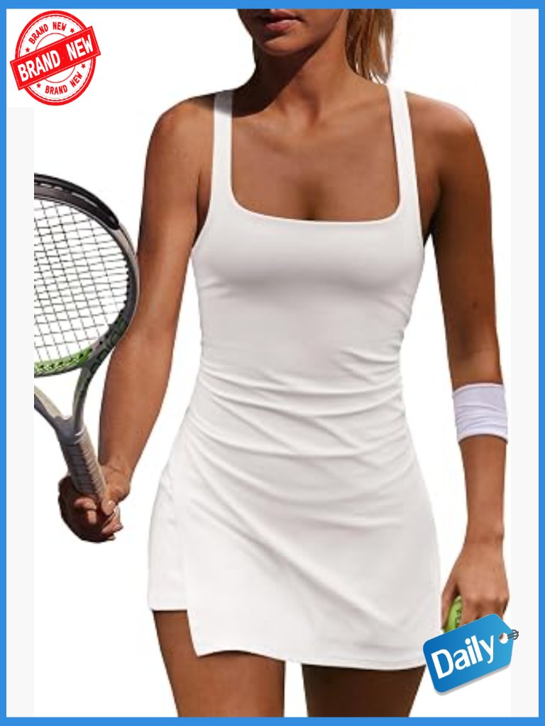 Tennis Dress With Built-In Shorts Athletic Activewear Workout Dress